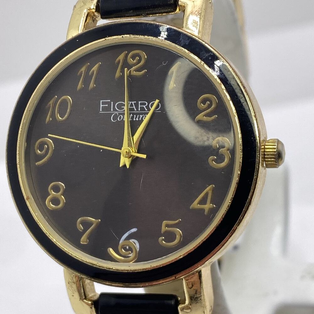Figaro Womens Vintage Gold Black Watch New Battery